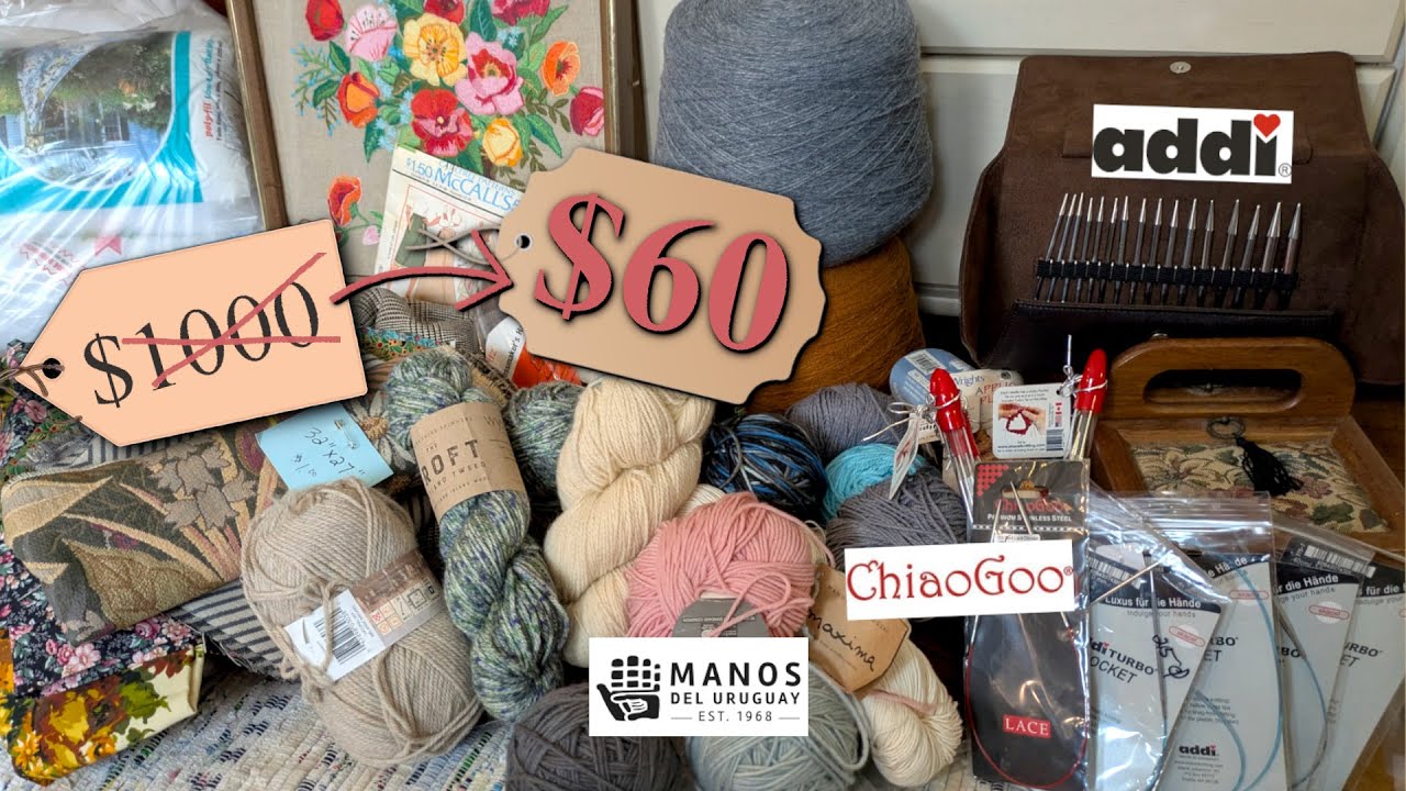 INSANE knitting thrift haul you won't believe! 🤯 addi needles, yarn, & fabric SO CHEAP