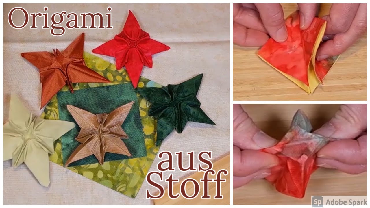 Origami Sterne  aus Stoffresten, der Stern mit versteckter Mitte
