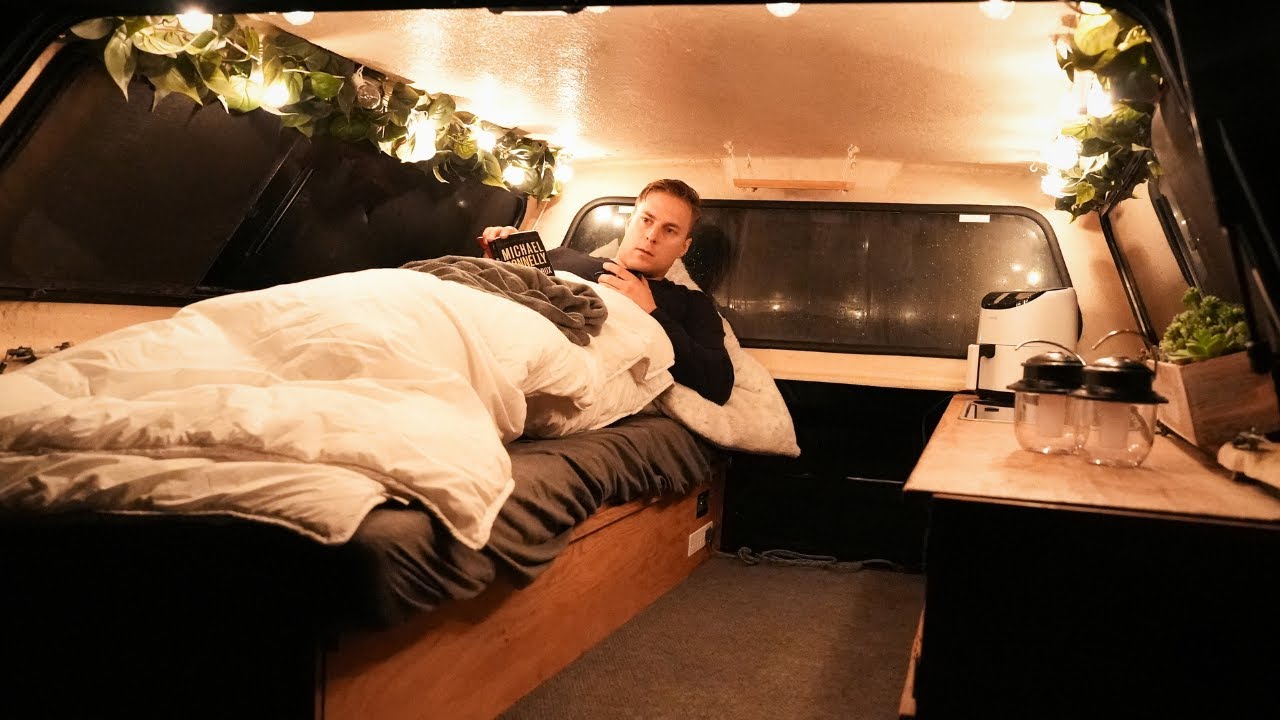 Rainy Night of Camping in my Custom Truck Bed Camper | Relaxing ASMR | Sounds of Camping