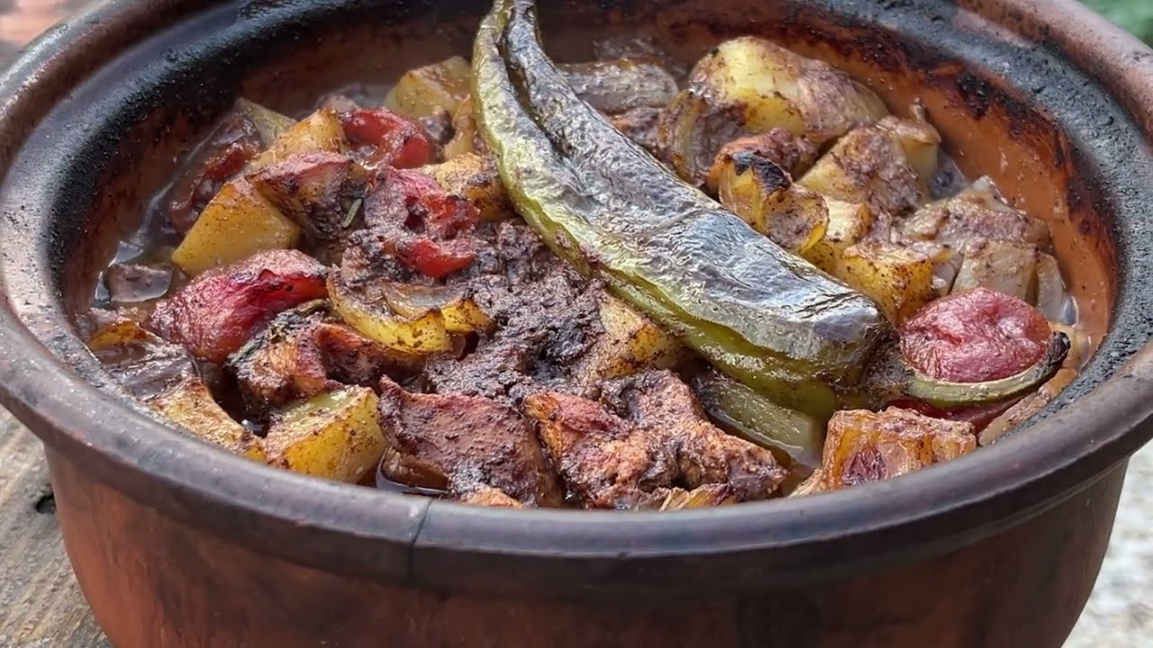 Pottery-cooked Meat in the Mountain Village in Palestine.