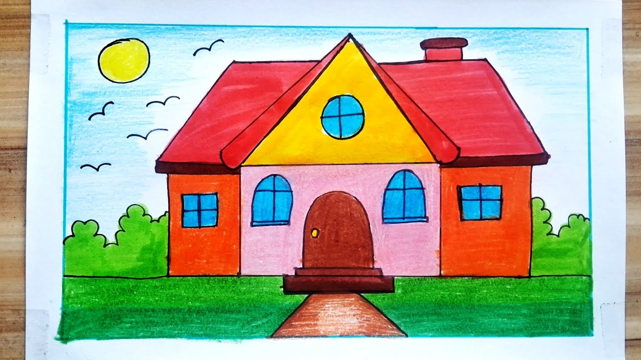 House Drawing Tutorials / Easy Drawing of Beautiful House / House Drawing Step by step with colour 