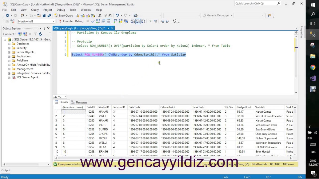 130-) T-SQL ROW_NUMBER Fonksiyonu - Partition By Komutu İle Gruplama