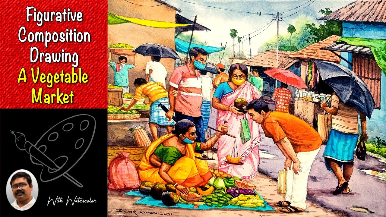 How to Draw Vegetable Market⎮Vegetable Market Drawing Step By Step⎮Vegetable Market Rainy Season