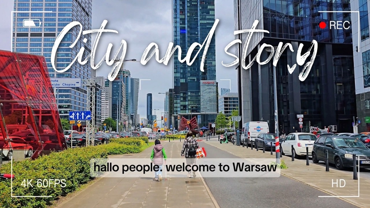 Warsaw: rondo Daszynskiego and Rondo ONZ, narrated walk 4K HDR. Towers in Rondo Daszynskiego