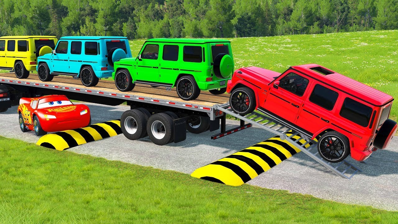 Flatbed Truck McQueen | Transportation with Truck - Pothole vs Car #4 | BeamNG.Drive Gameplay