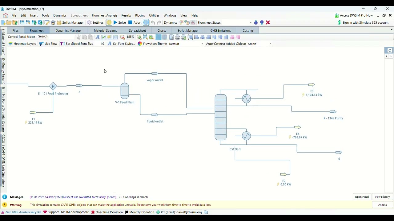 Process Simulation of Fluorinated Solvent Recovery Using DWSIM (Specialty Chemicals)