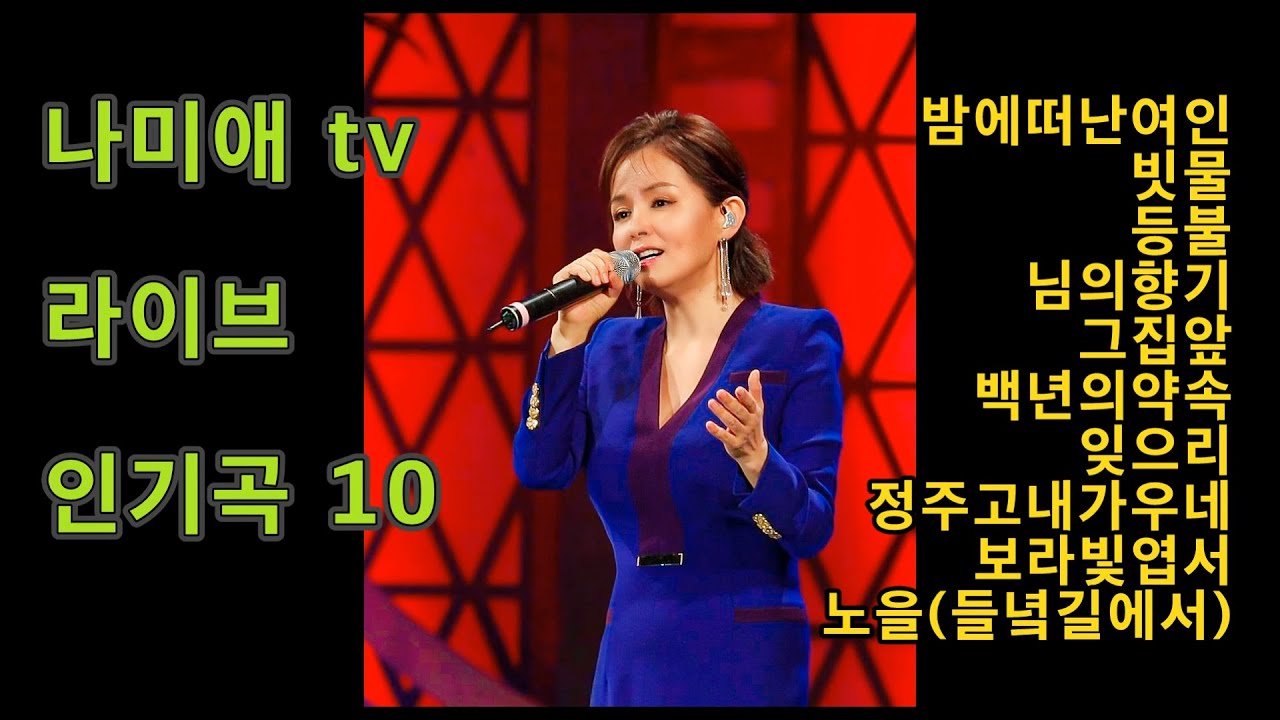 나미애 라이브 인기곡 10 (밤에떠난여인, 빗물, 등불, 님의향기, 그집앞, 백년의약속, 잊으리, 정주고내가우네, 보라빛엽서, 노을)