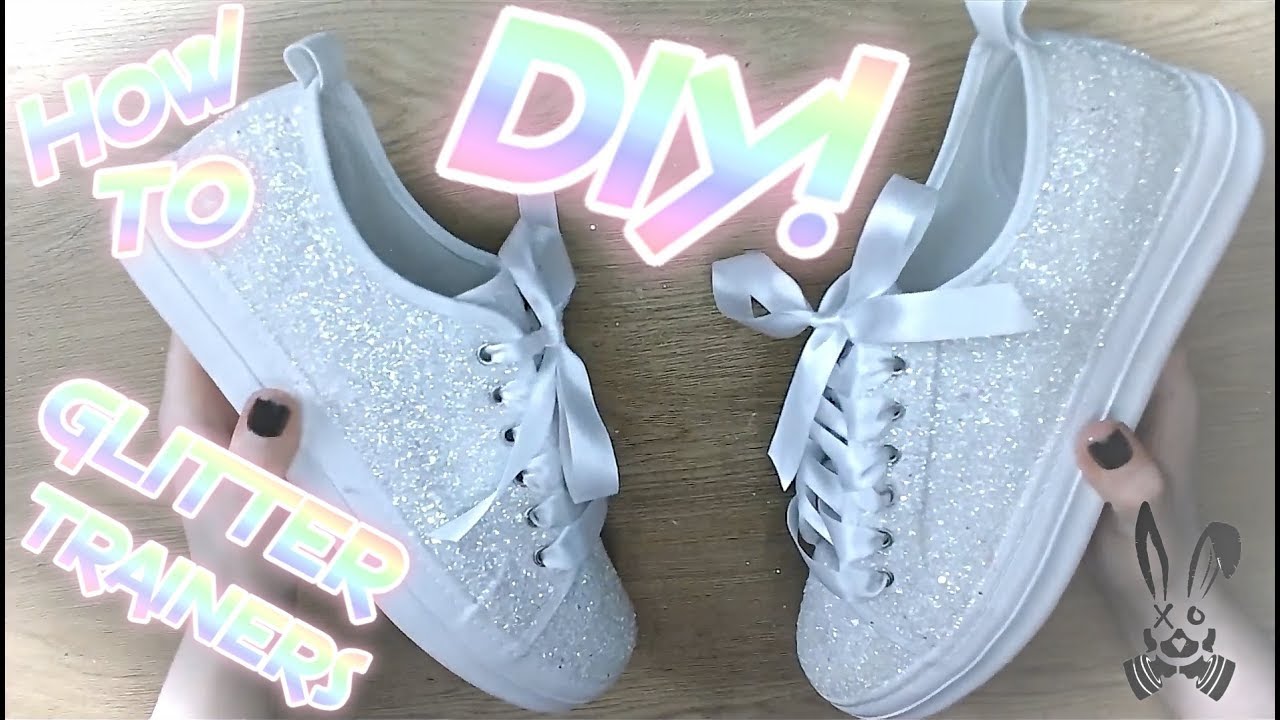Simple Easy DIY White Glitter Trainers Plimsolls How to Make Wedding Shoes Pumps Elusive Rabbit