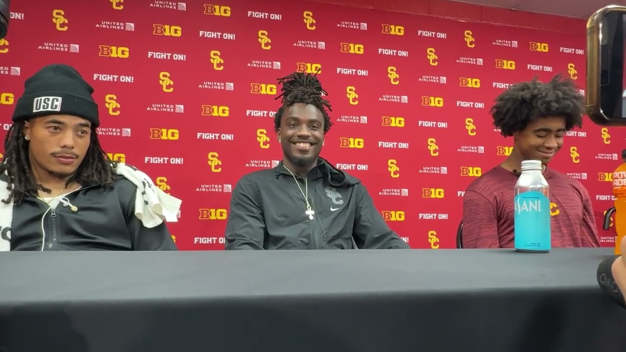 USC WR Makai Lemon, WR Ja’Kobi Lane, and S Bishop Fitzgerald talk after 38-17 win over Northwestern