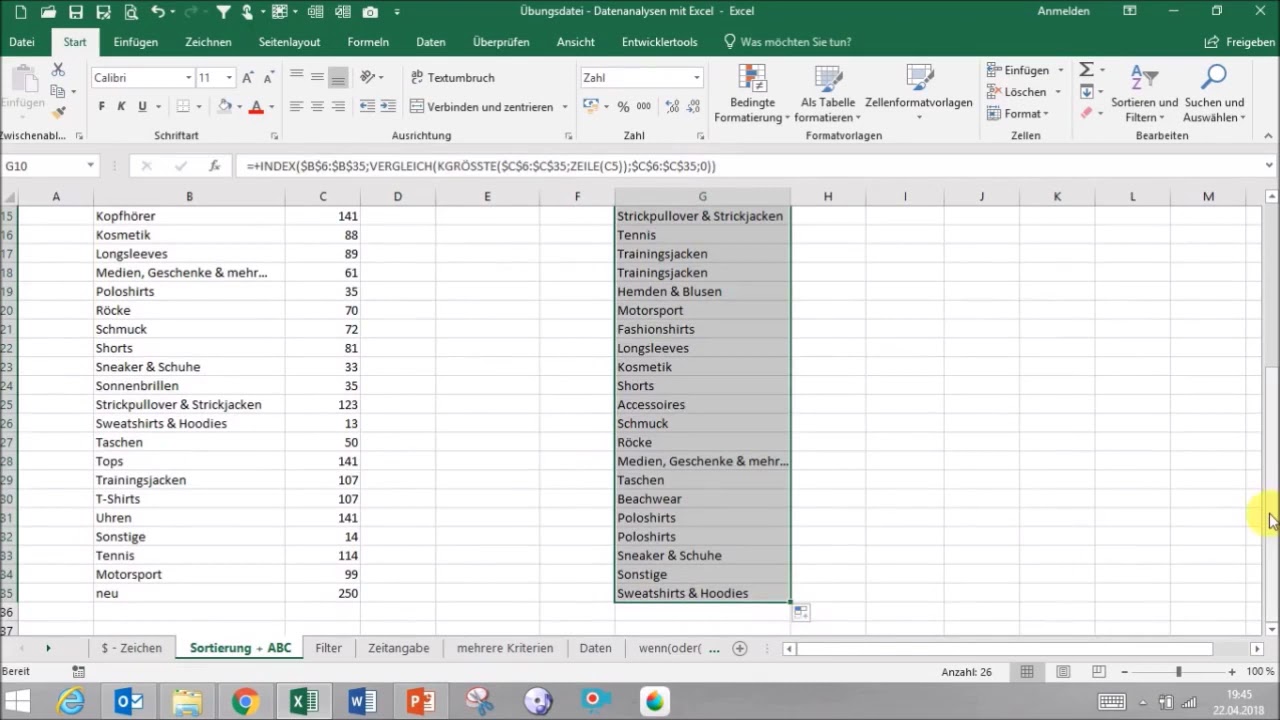 Excel sortieren automatisch aktualisieren ohne VBA