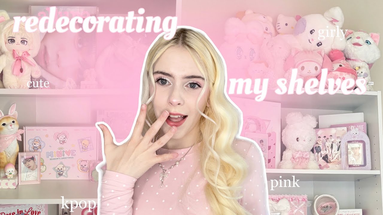 *aesthetic* shelf transformation 🌷 redecorating my shelves (kpop, pink, cute and girly)