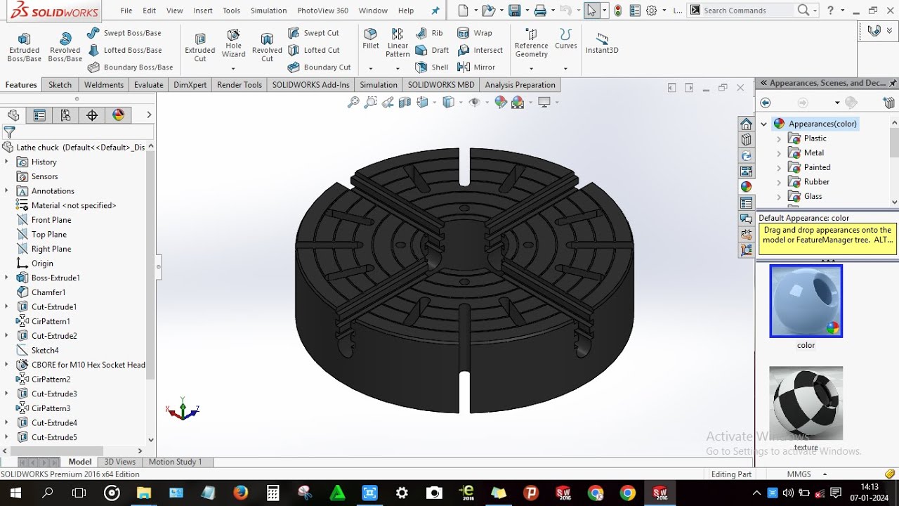 How to design Lathe chuck in solidworks
