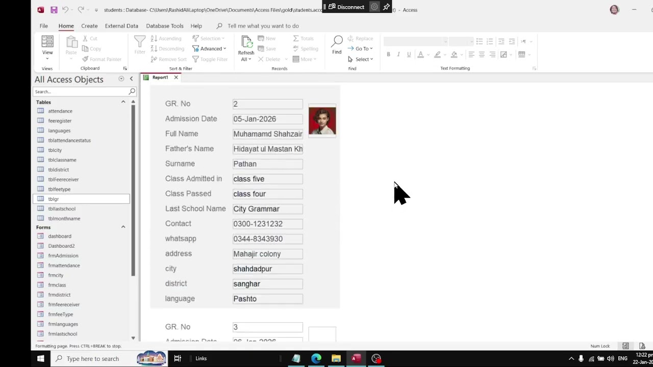Creating demo Admission Report in School Managment system