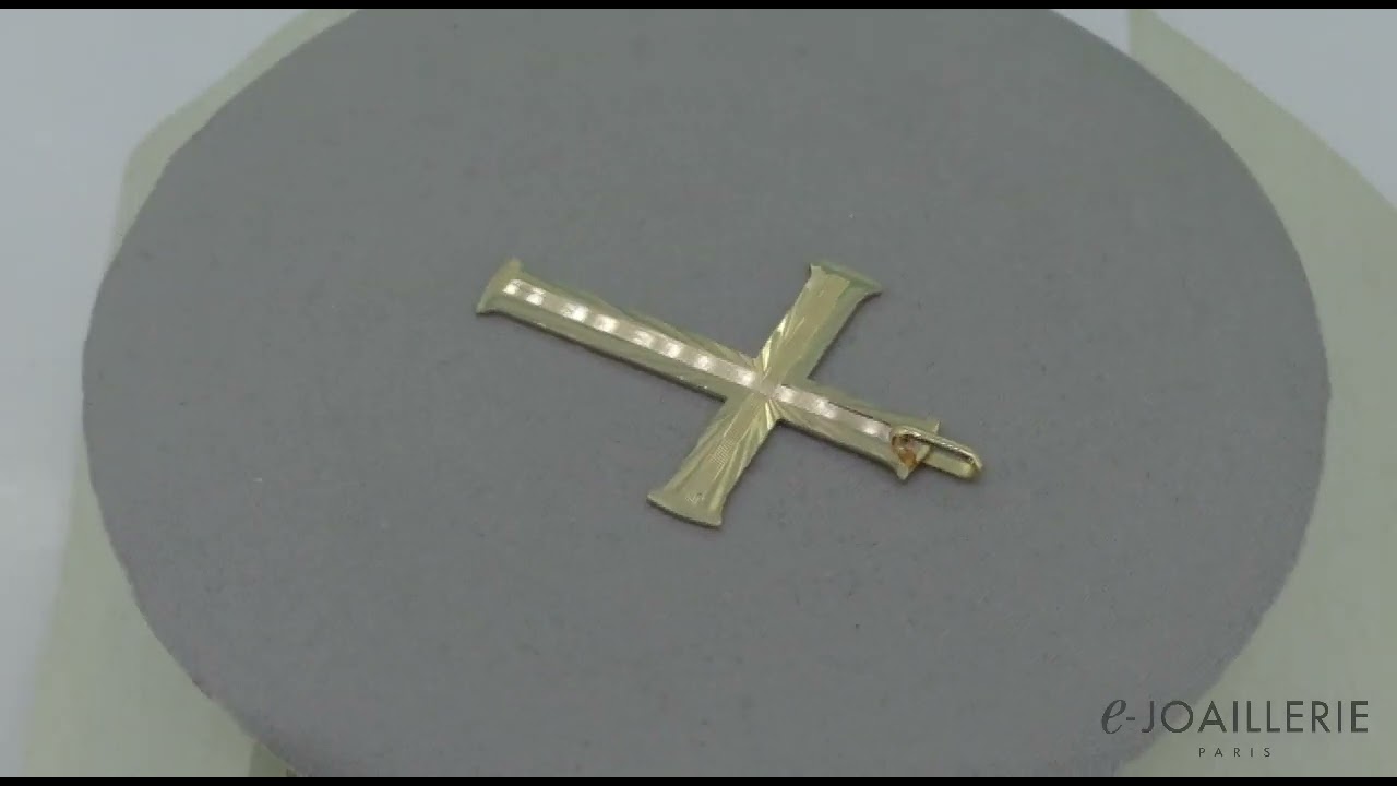 www.e-joaillerie.com - Pendentif croix en or jaune 18 carats 35 x 25 mm
