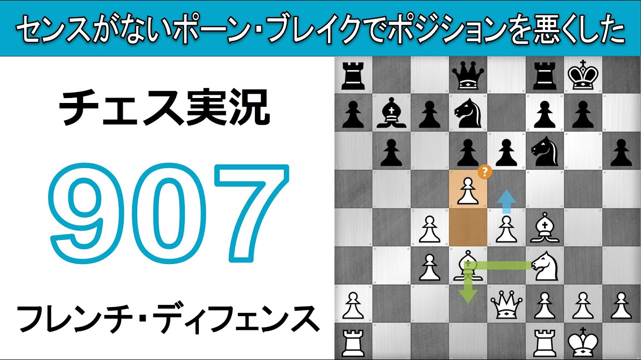 チェス実況 907. 白 フレンチ・ディフェンス: センスがないポーン・ブレイクでポジションを悪くした