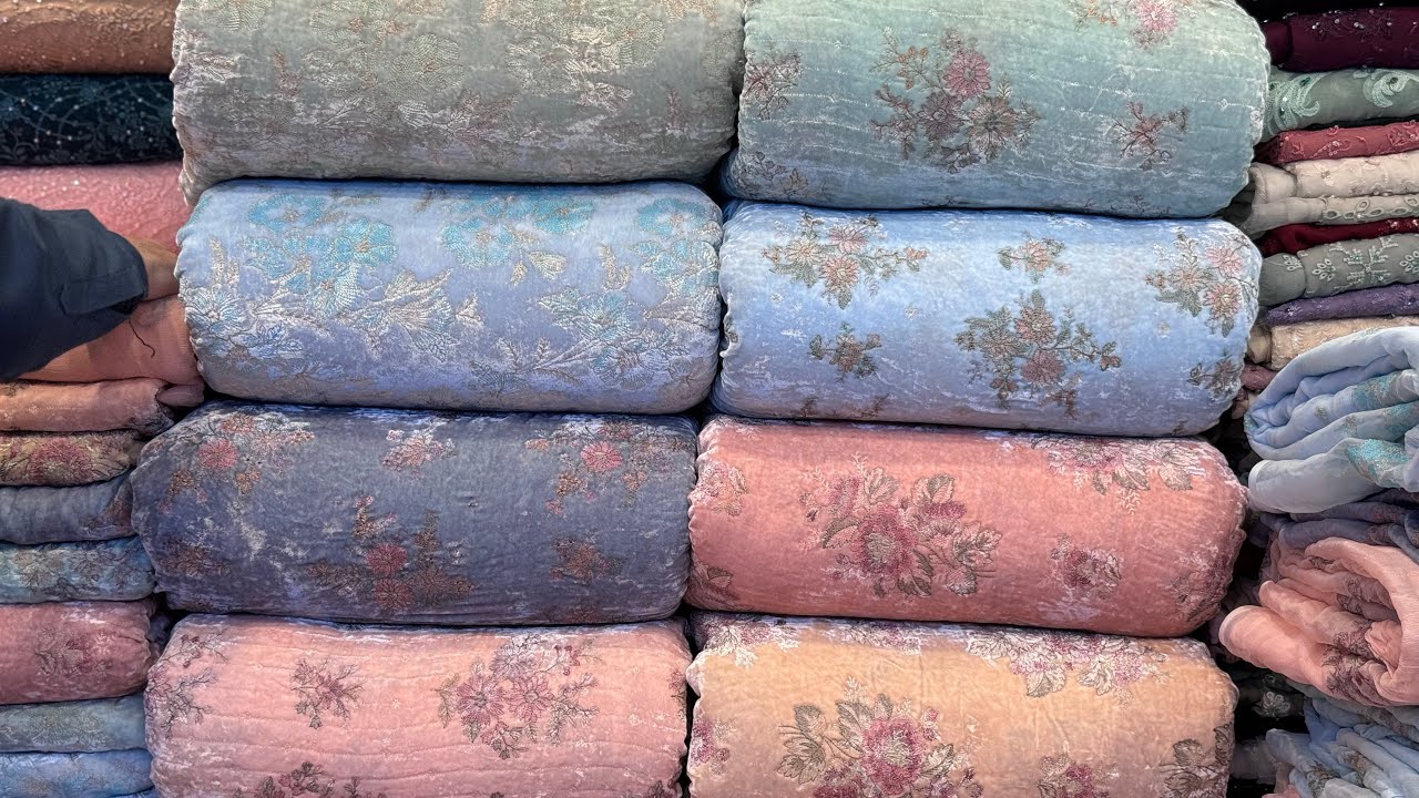 Pure French Velvet Embroidered Dresses pastles Colours #firdousrabicentre