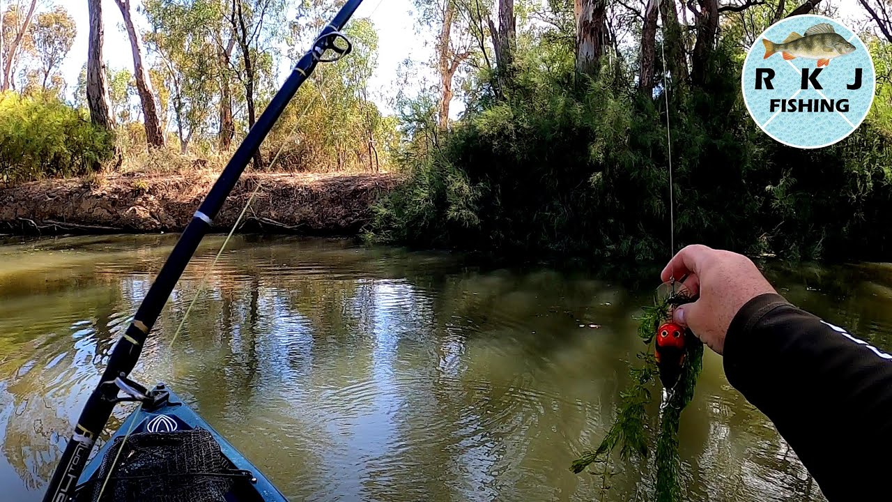 Kayak fishing in weedy Gunbower Creek