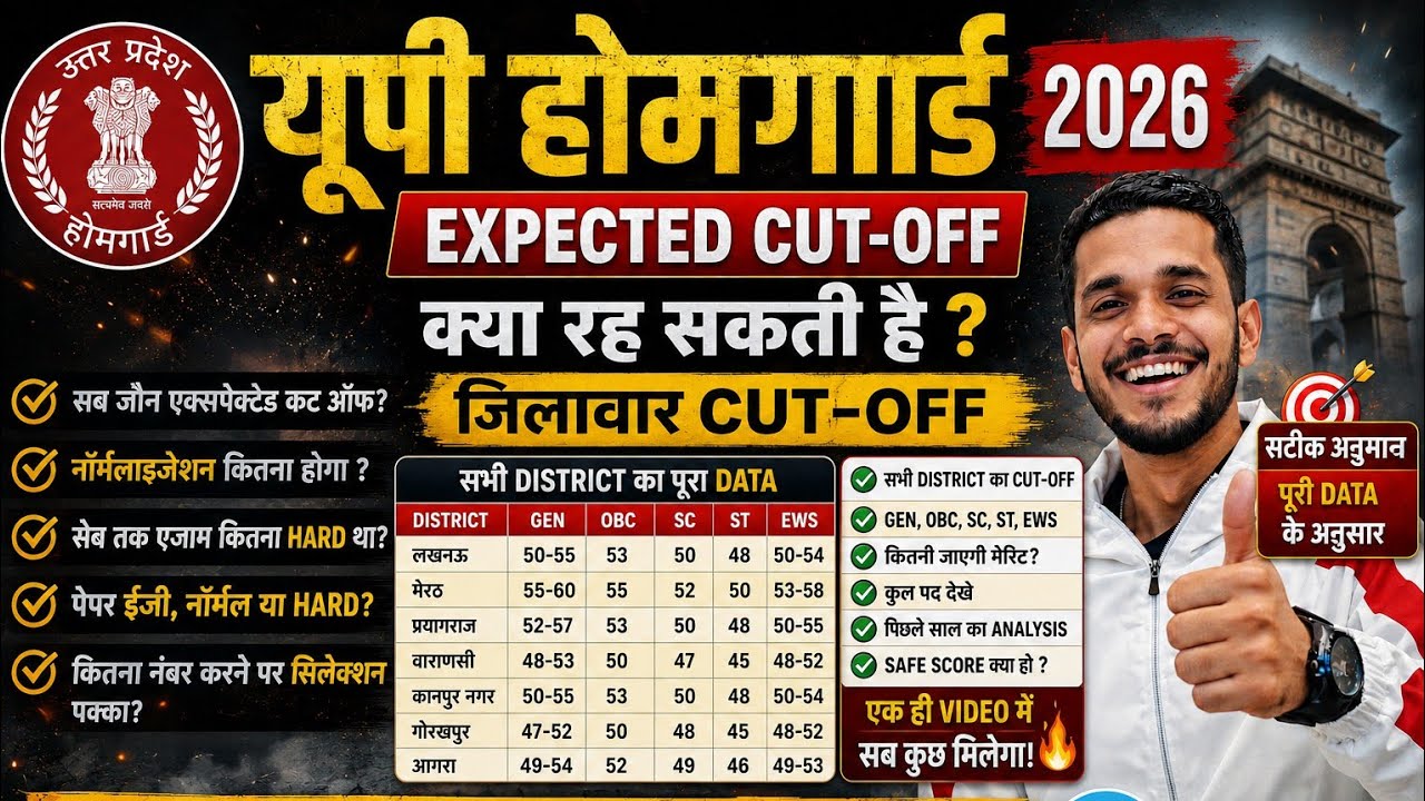 UP homeguard Expected Cutoff / यूपी होमगार्ड 2026 एक्सपेक्टेड जिला बार कट ऑफ क्या रहेगी /