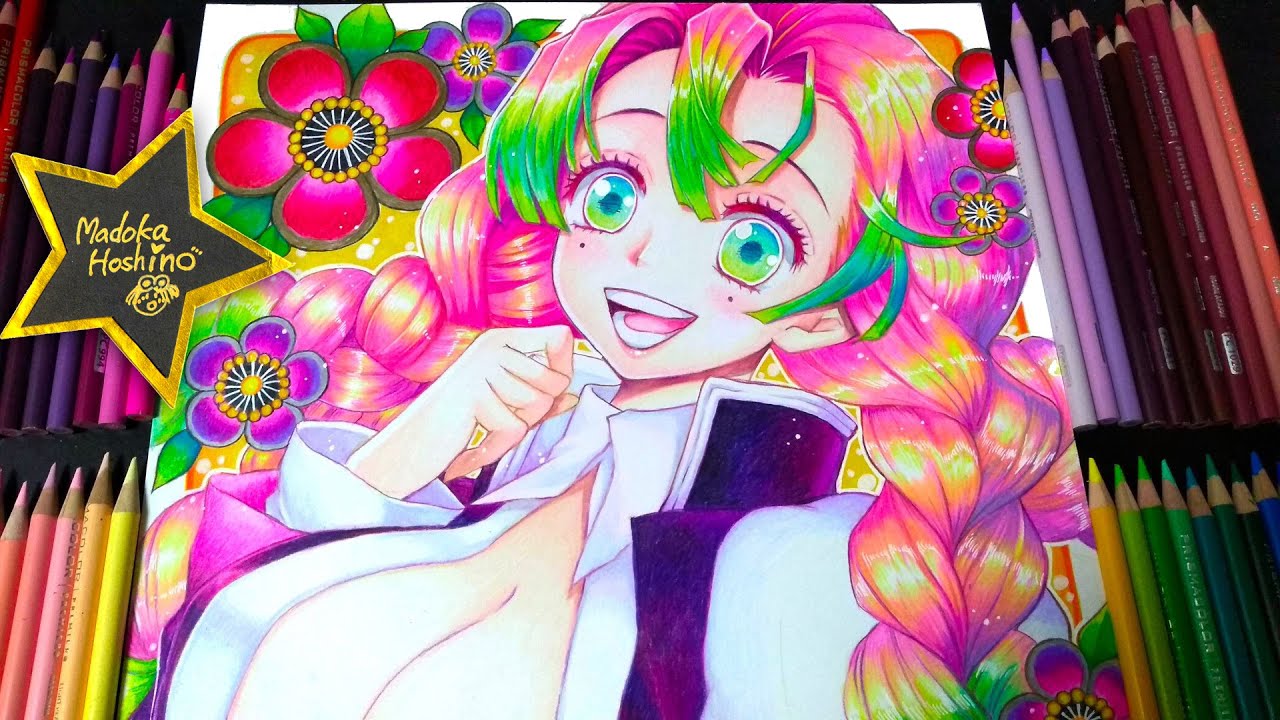 甘露寺蜜璃 鬼滅の刃 イラスト色鉛筆で描いてみた Drawing Kanroji Mitsuri Kimetsu no yaiba DemonSlayer ColoredPencils
