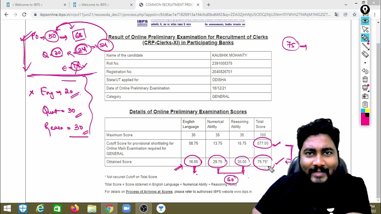 My IBPS Clerk 2021 Scorecard || IBPS Clerk 2021 Result || Career Definer || Kaushik Mohanty ||
