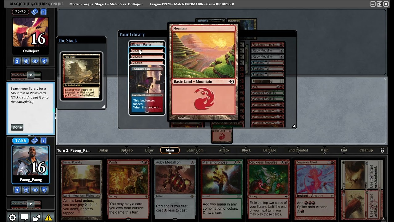 PAENG_PAENG MTGO MODERN LEAGUE RUBY STORM vs. 5C DOMAIN 15 December 2025