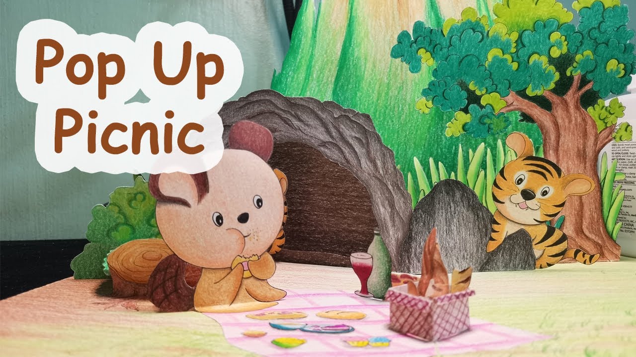 Pop Up Иллюстрация/Искусство — Как сделать складной пикник с горой и пещерой