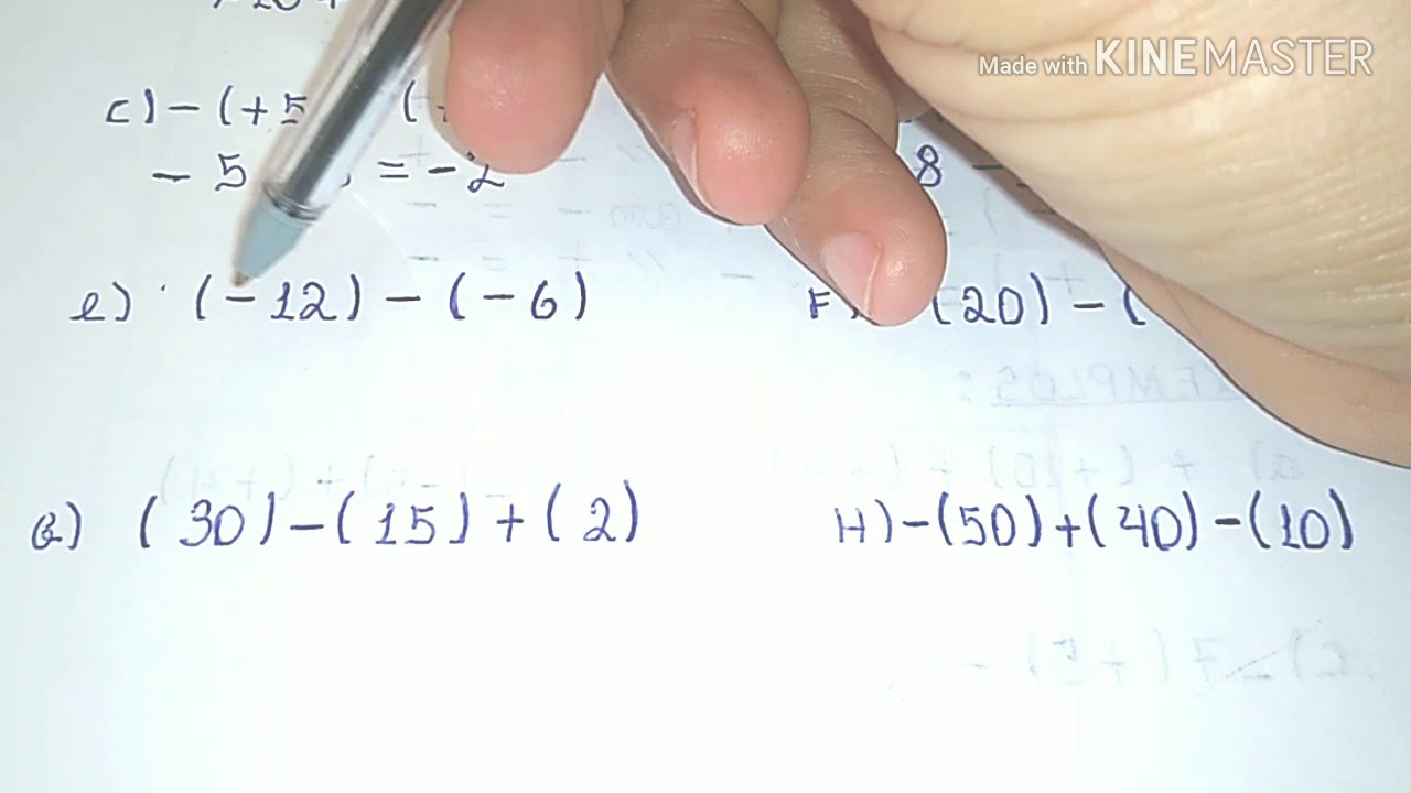 Adição e Subtração de Números inteiros com parênteses.