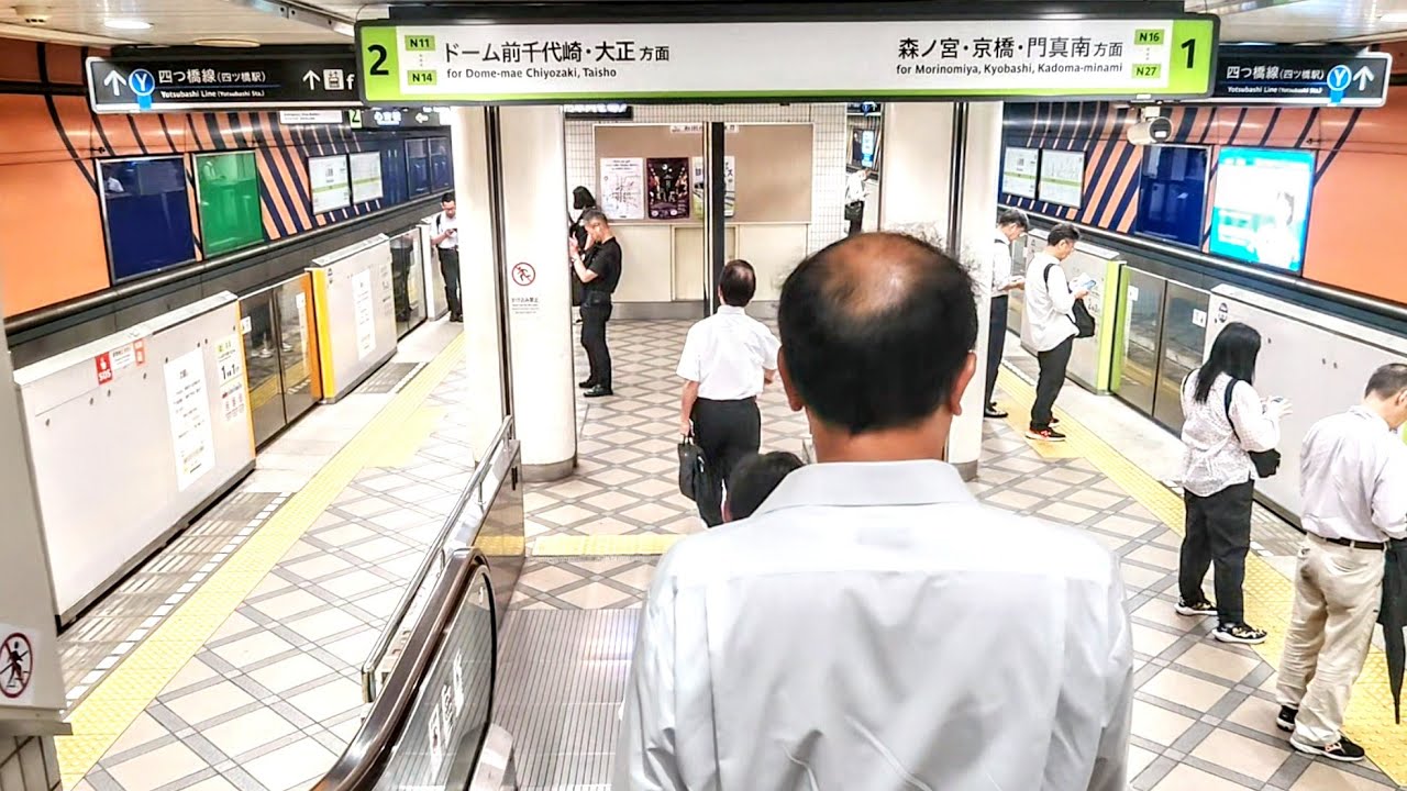 《乗り換え》心斎橋駅、大阪メトロ御堂筋線から長堀鶴見緑地線へ。 Shinsaibashi