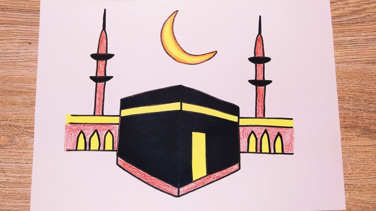 رسم الكعبة الشريفة/رسم مكة المكرمة/رسم سهل/رسم رمضان/تعليم الرسم