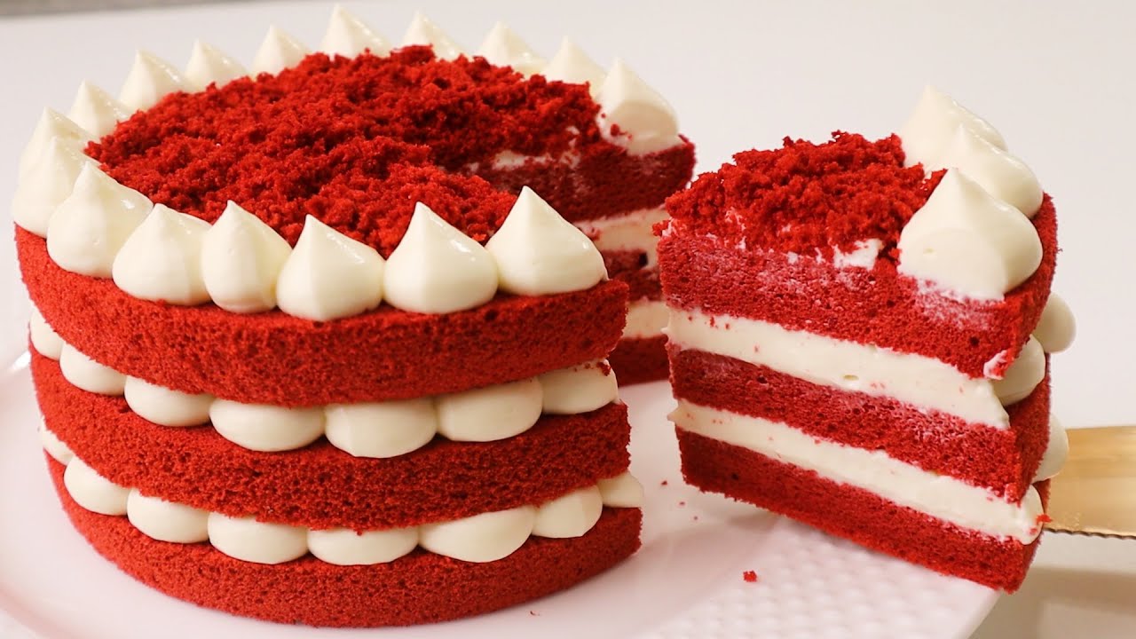 红丝绒戚风蛋糕 | 简单的奶油奶酪霜制作和装饰 | Red Velvet Chiffon Cake