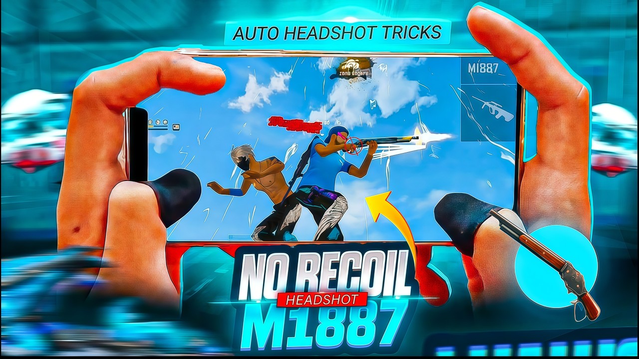 NO RECOIL 💀 M1887 HEADSHOT TRICKS 🔥 SHOTGUN HEADSHOT TRICK 😱 IN FREE FIRE | One tap settings !! ⚙️