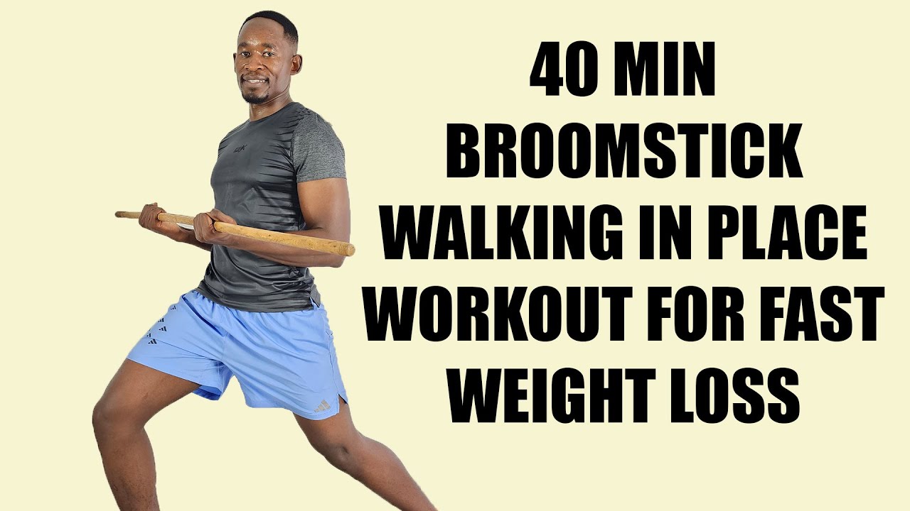 40-Minute BROOMSTICK Walking In Place Workout for Fast Weight Loss