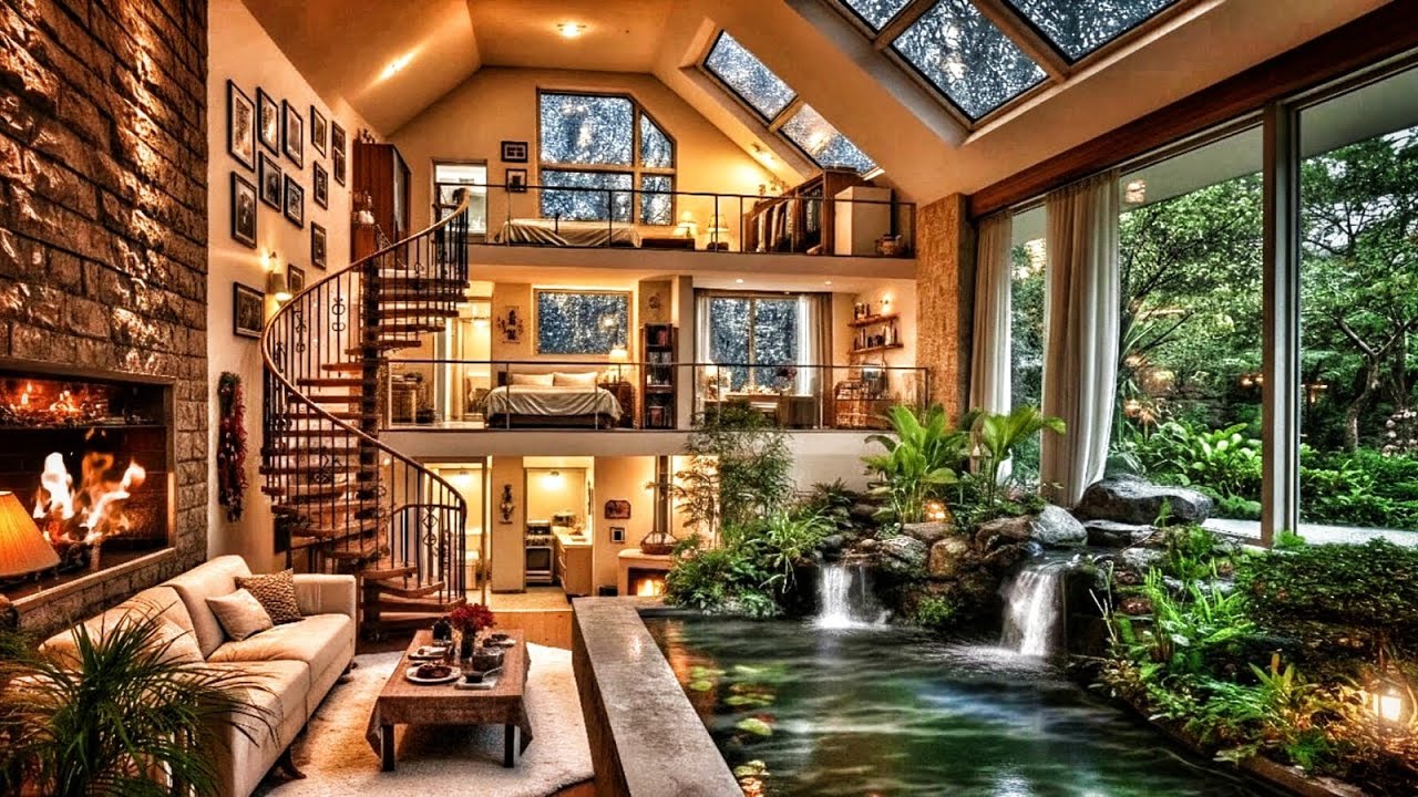 Cozy Luxury Cabin Ambience 🍂 Relaxing Rain & Fireplace Sounds for Deep Sleep