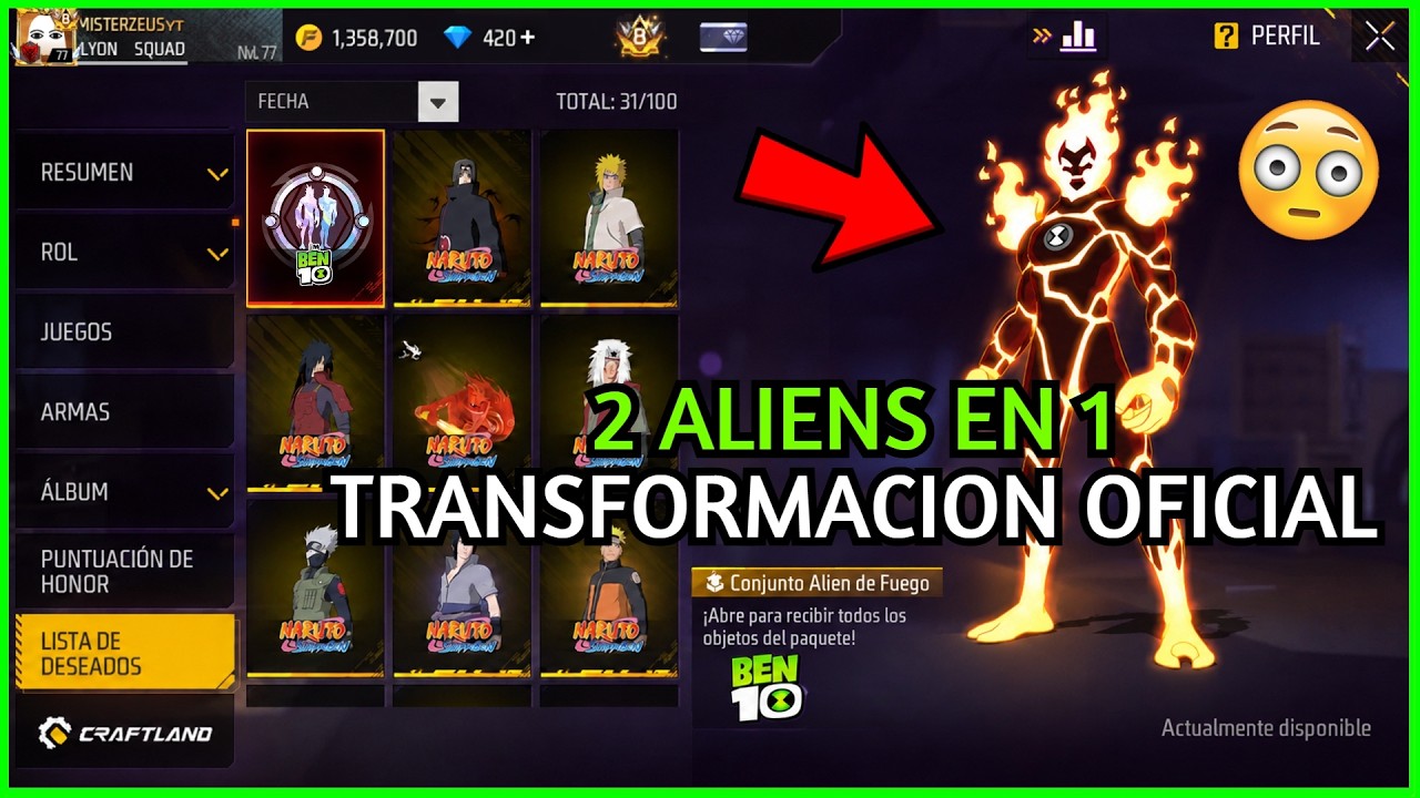 RAPIDO BEN 10 DOBLE ALIEN LEGENDARIO! TRANSFORMACI&Oacute;N ALIEN Y SKINS OFICIALES BEN 10 x FREE FIRE