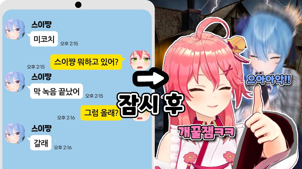 괜히 미코치한테 연락했다가 담력 체험한 스이쨩 (feat.후부상)