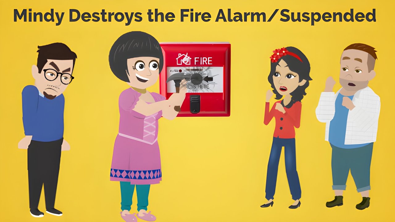 Mindy destroyed the Fire Alarm/Suspended