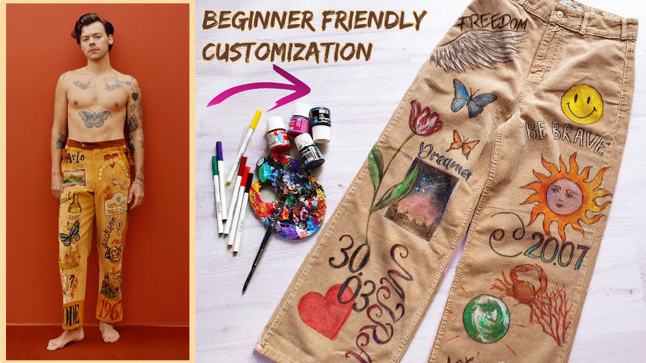 How To Custom Paint Harry Styles Inspired Corduroy Pants /beginner friendly customization