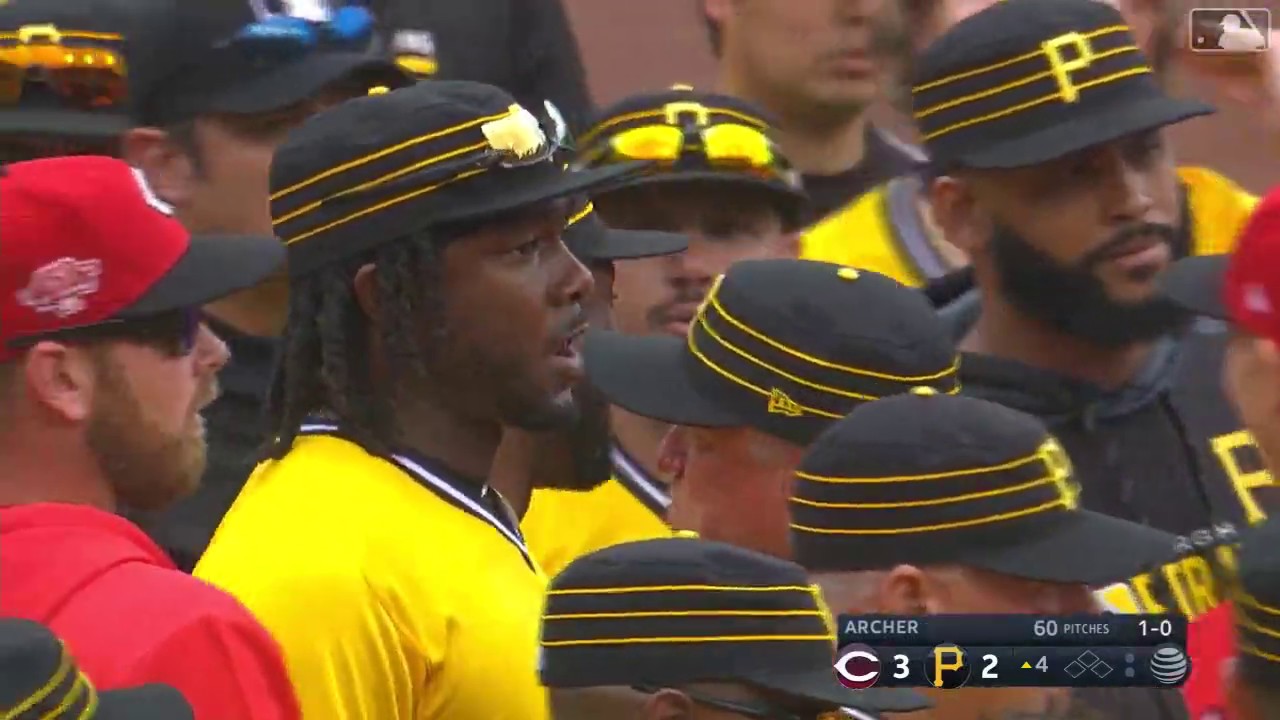 Chris Archer throws behind Derek Dietrich, which causes the benches to clear (4/7/19)