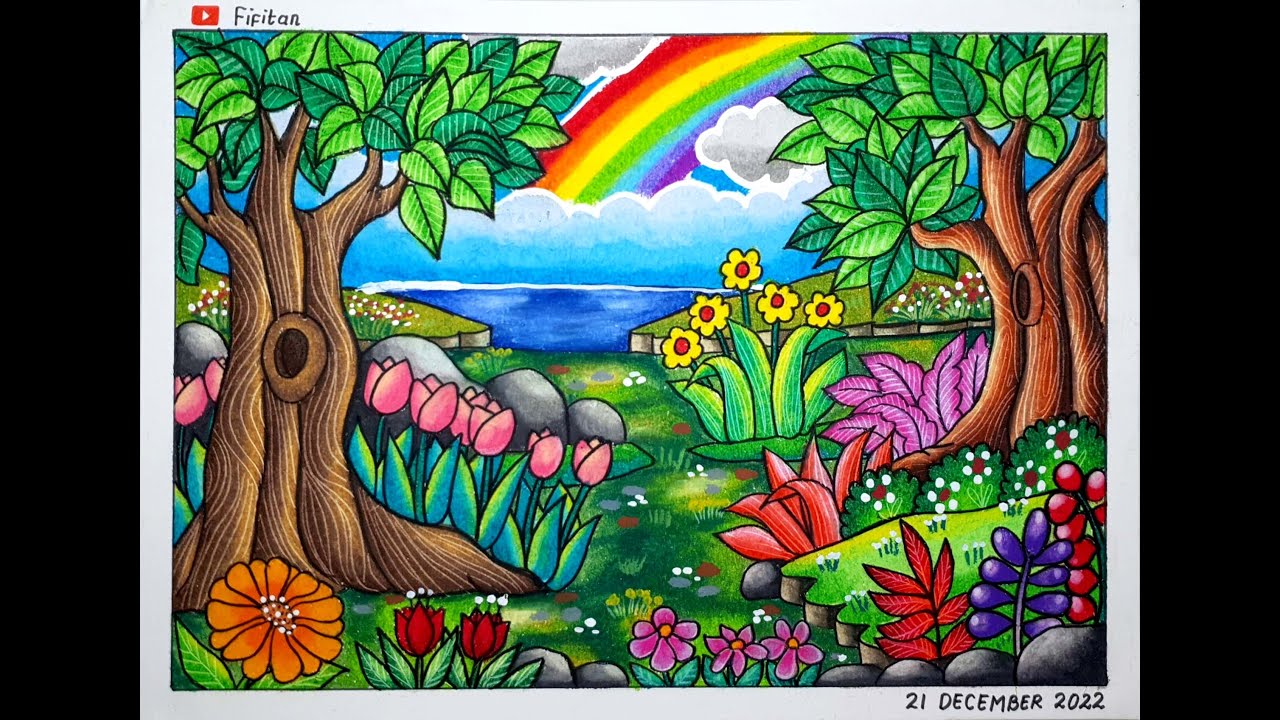 CARA MENGGAMBAR PEMANDANGAN CANTIK DAN GRADASI WARNA OILPASTEL EP 378