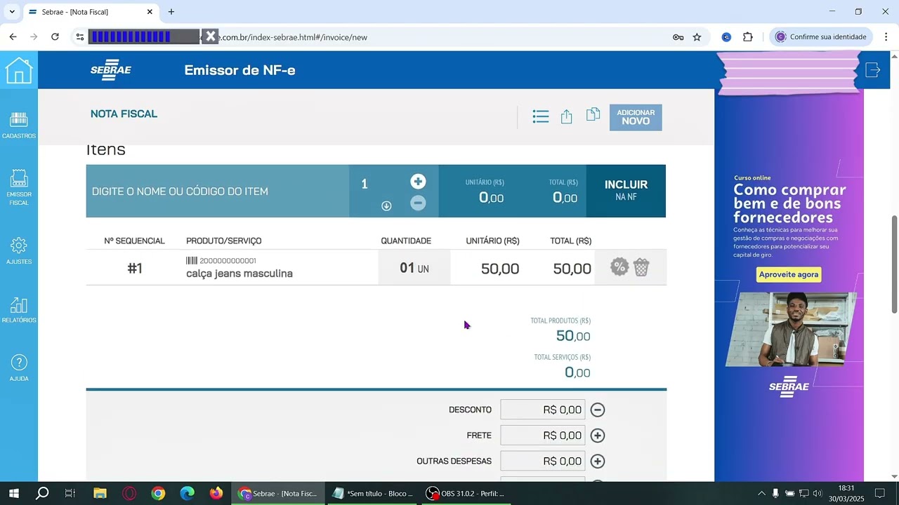Como Emitir Nota Fiscal de Devolução Emissor SEBRAE