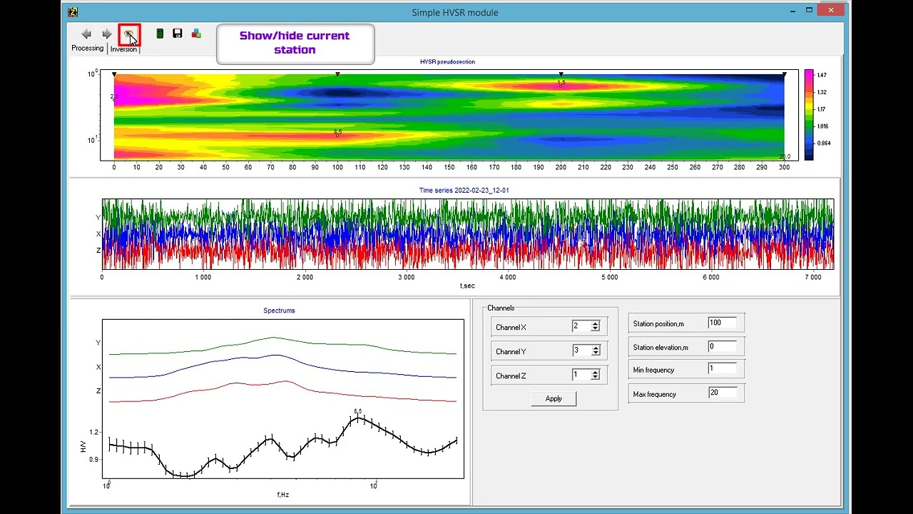 Simple HVSR processing module in ZondST2D software