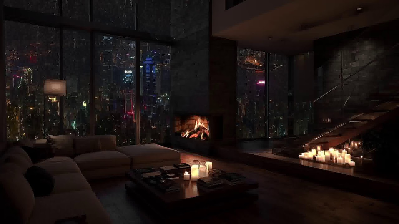 🌧️🔥 City Rain Ambience – Cozy Fireplace Sounds for Deep Sleep