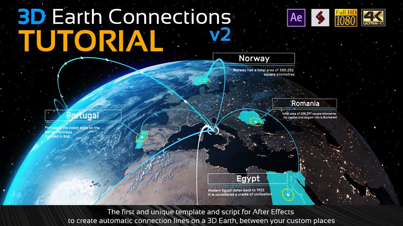 Video tutorial of 3D Earth Connections V2 for After effects