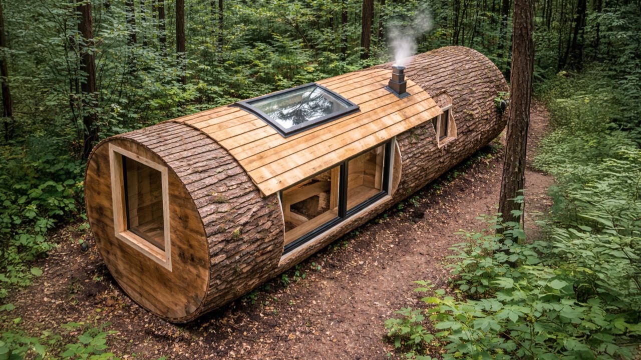Building a house in the forest (ASMR) - This old man built himself a mini house in a tree trunk