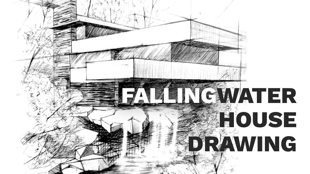 Fallingwater house perspective drawing #2 | famous architecture