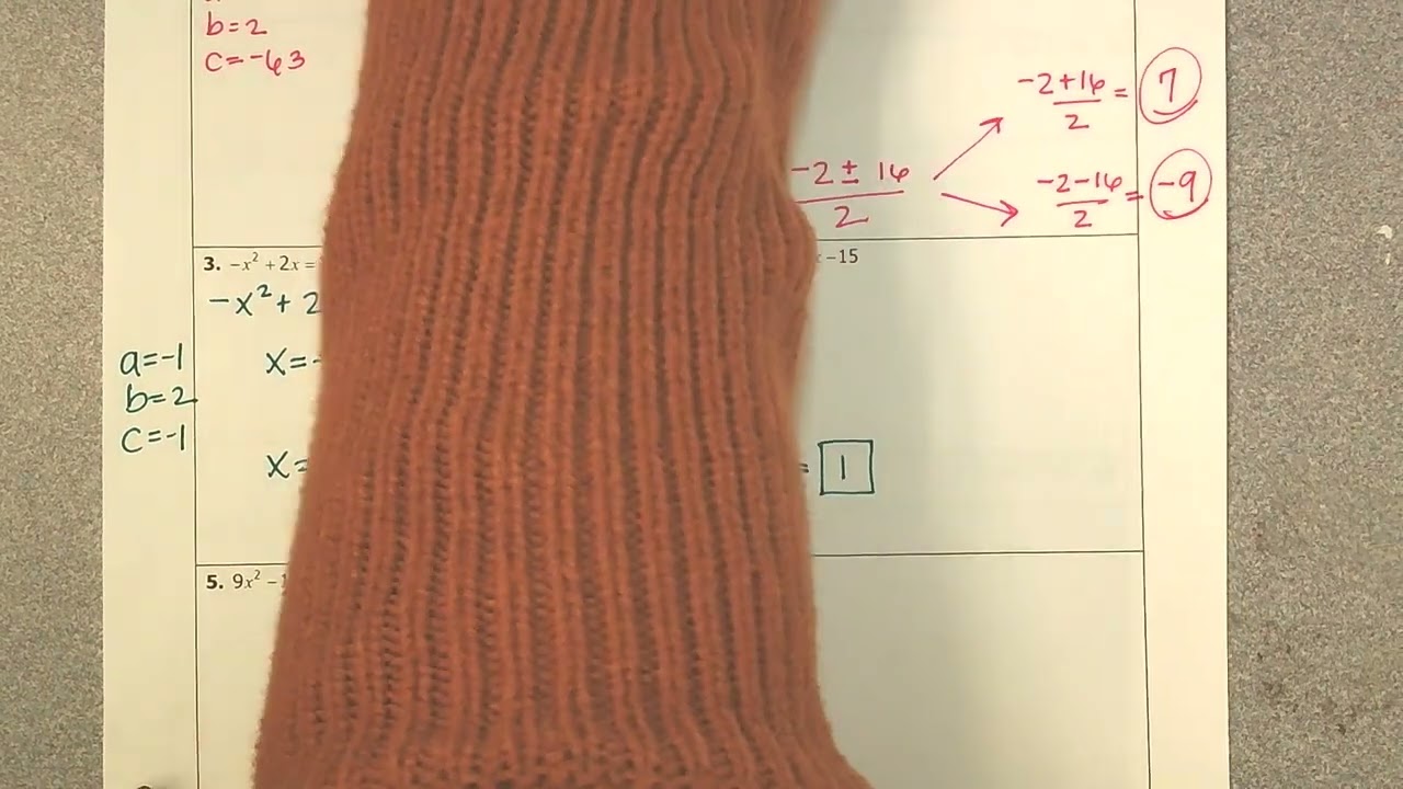 Notes on using the Quadratic Formaula