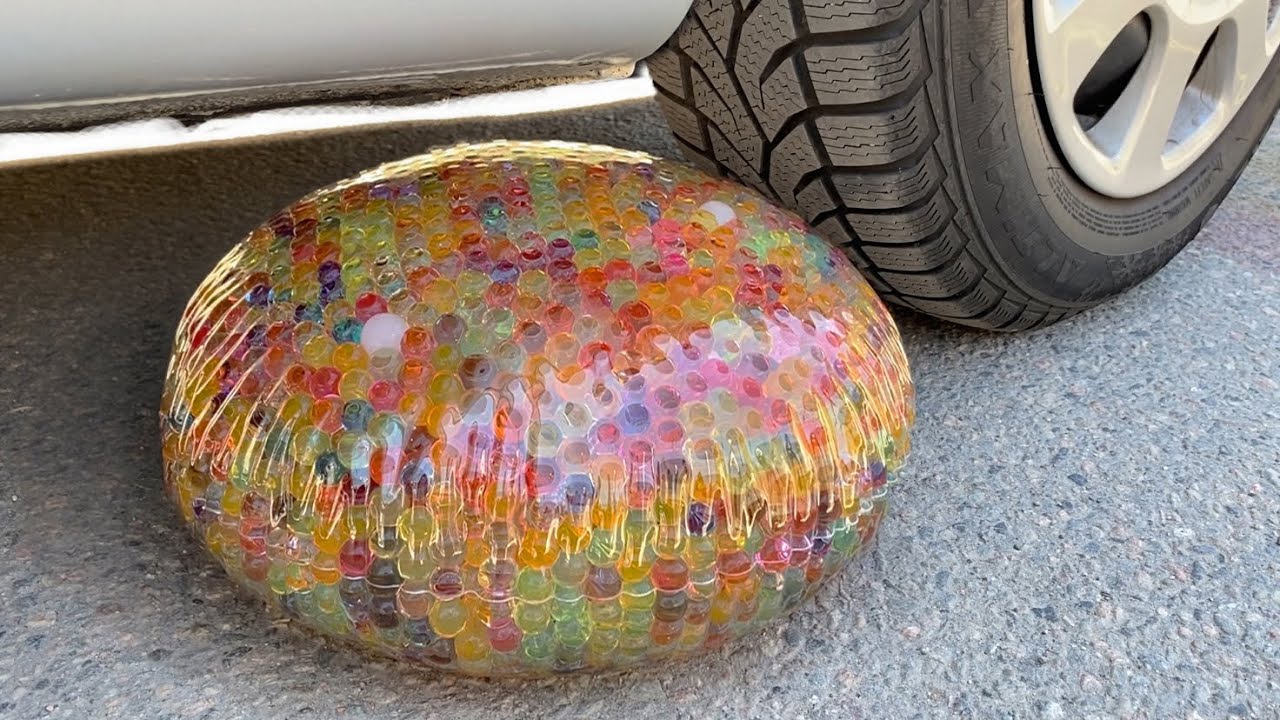 Experiment: Giant Orbeez balloon vs Car wheel | Crushing Crunchy & Soft things with Car