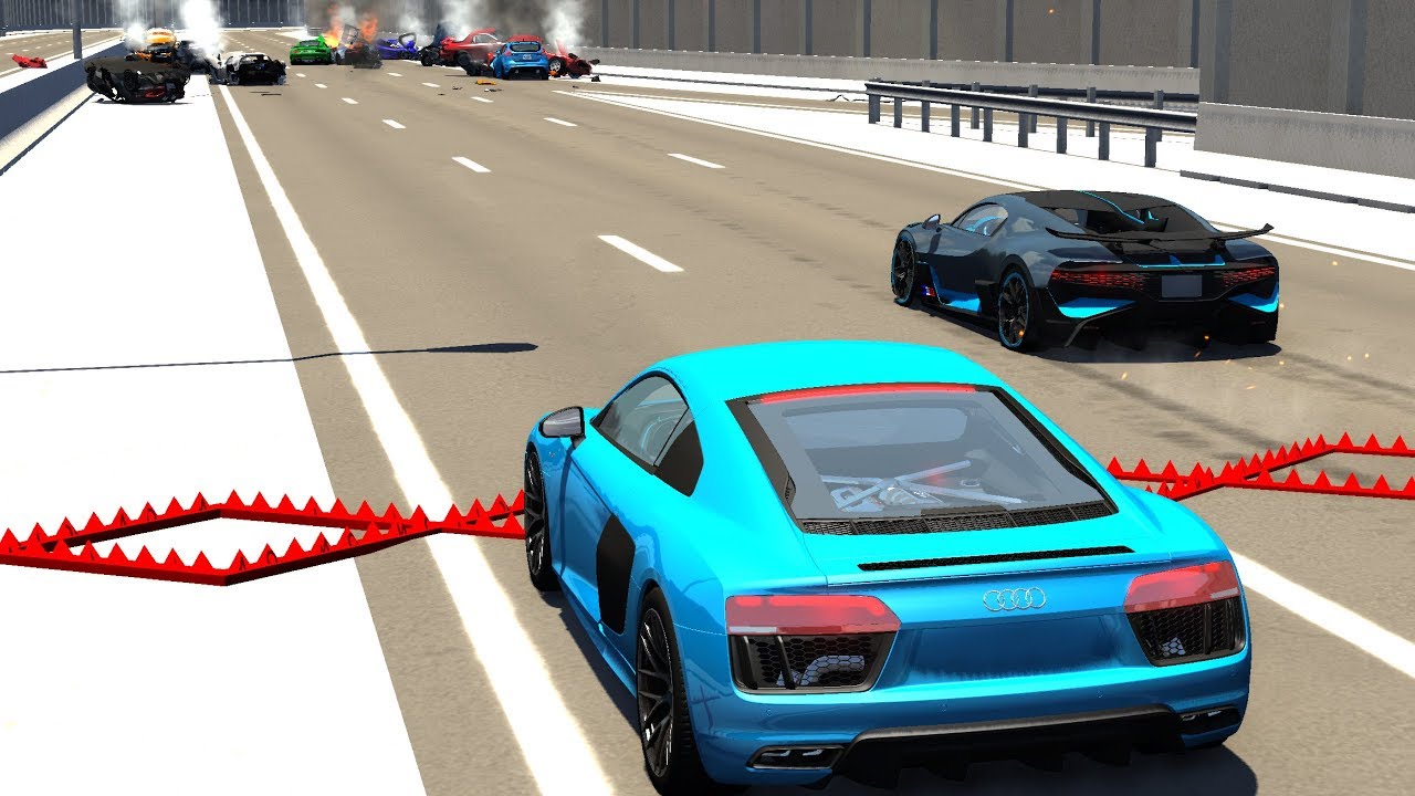 Spike Strip Multi-Vehicle Pileup Crashes #13- BeamNG Drive Police Spike Strip Testing