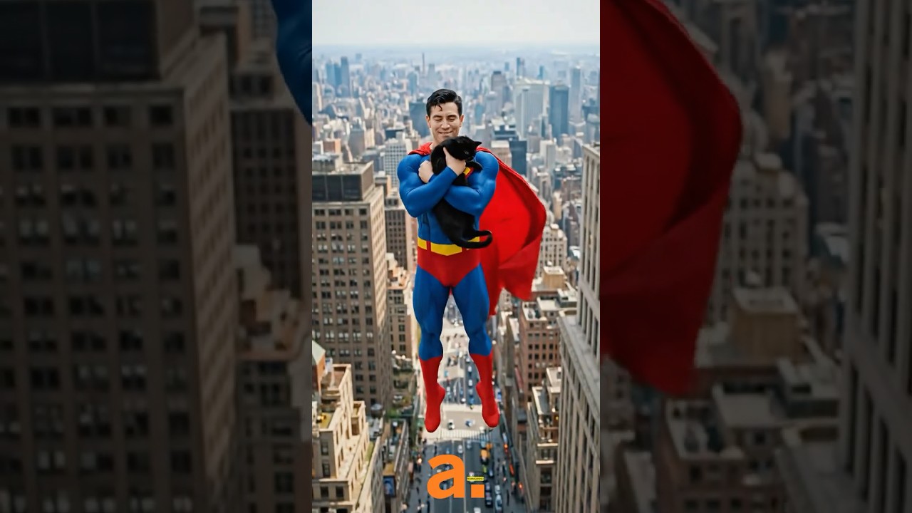 He transformed into a superhero to rescue the poor cat. 