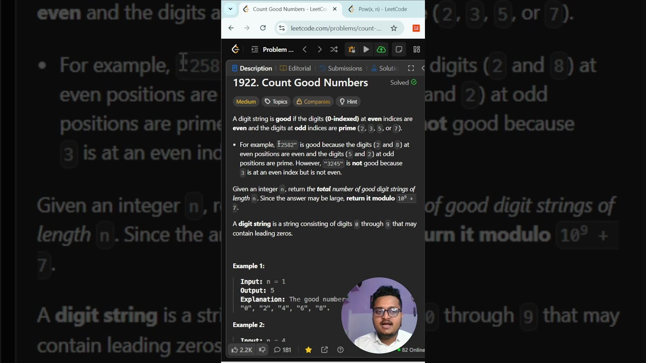 LeetCode 1922 - Count Good Numbers with Recursion